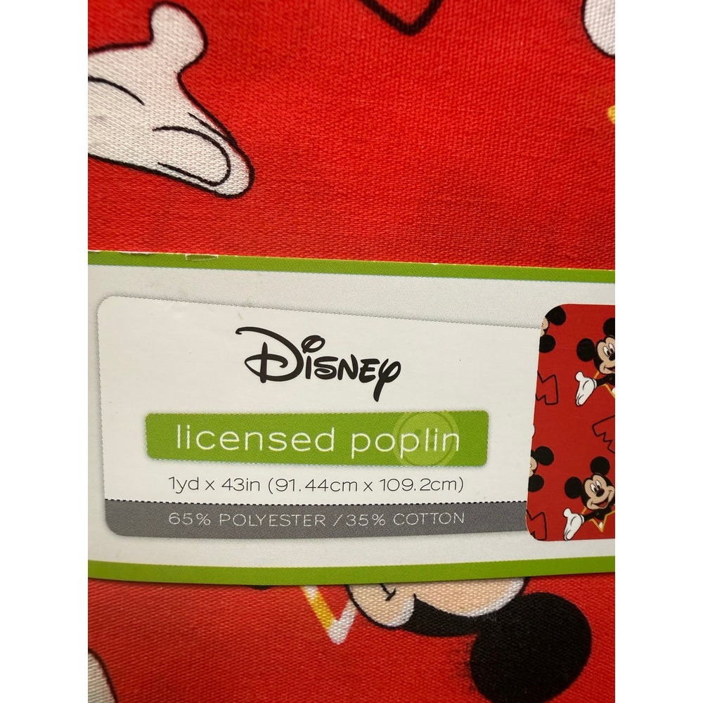 Disney Mickey Mouse Stars Fabric Red New Poplin 1 Yard Cotton Blend 43" Wide - Picture 2 of 8